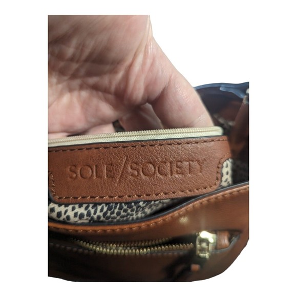 SOLE SOCIETY Women's Handbag Brown Purse Shoulder Bag Faux Leather Zipper - Picture 5 of 14